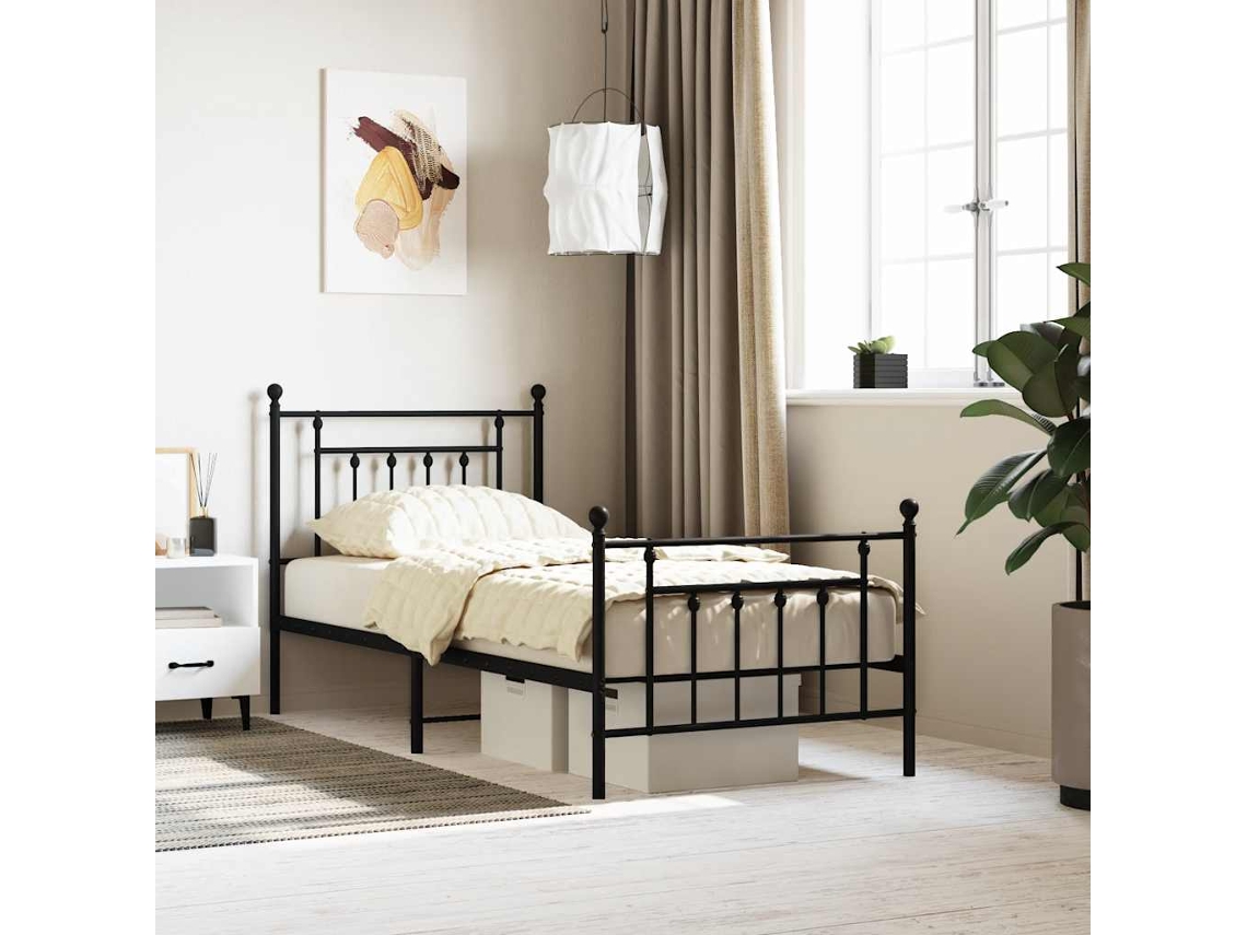 Vidaxl Estrutura De Cama Com Cabeceira E Pés 80x200 Cm Metal Preto