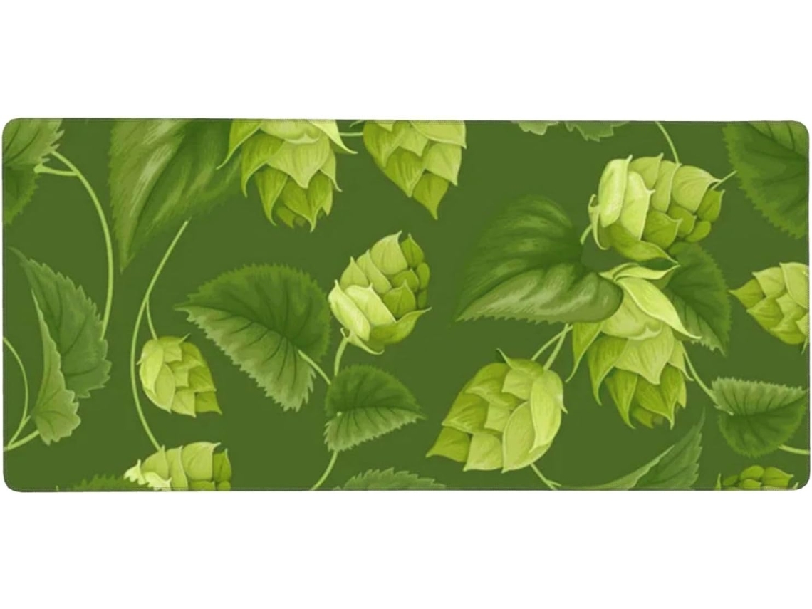Mousepad Grande para Computador com Estampa de Lúpulo e Folhas Verdes, Base Borracha Antiderrapante, 40 X 90 C