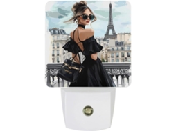 Aplique Paris Lady Estampa Preta, Led Com Sensor Crepuscular