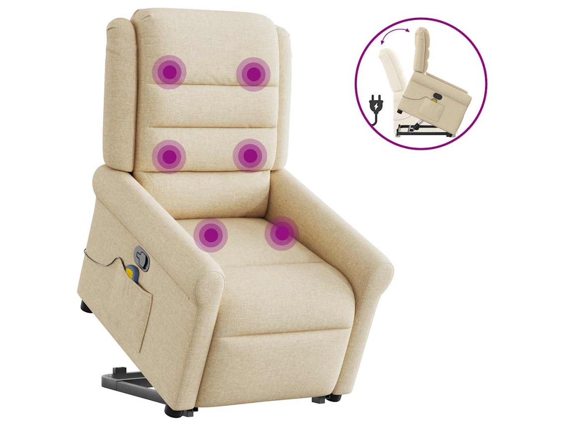 Vidaxl Poltrona Elevatória De Massagens Tecido Cor Creme