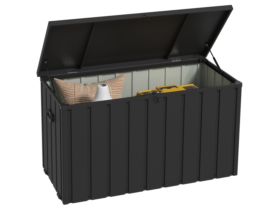 Rodígios E Gás Cabo Sol. 125,5l X 61,5w 70h Cm Baú Armazenamento De Jardim Metal 450l Com Mola