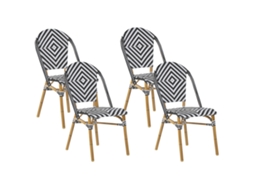 Conjunto De 4 Cadeiras Beliani Rifreddo De Ratan Sintético Preto/branco 46x57x88
