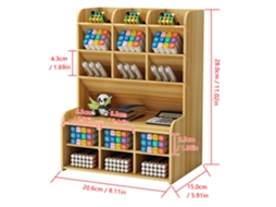 Organizador de Mesa de Madeira com 15 Compartimentos para Canetas, Lápis e Materiais Escolares | S/MARCA