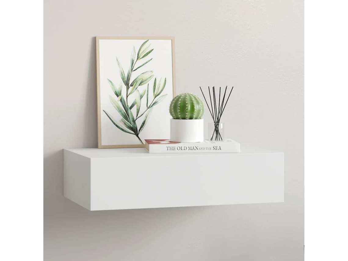 Vidaxl Prateleira De Parede Com Gaveta Mdf 40x23,5x10 Cm Branco