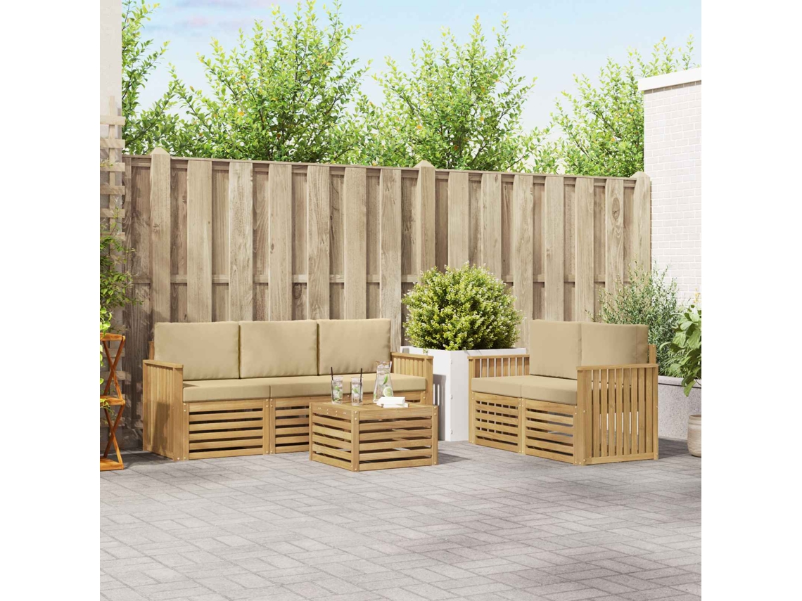 Vidaxl Conjunto De Sofás Para Exterior 6 Unid. Branco E Bege Poliéster