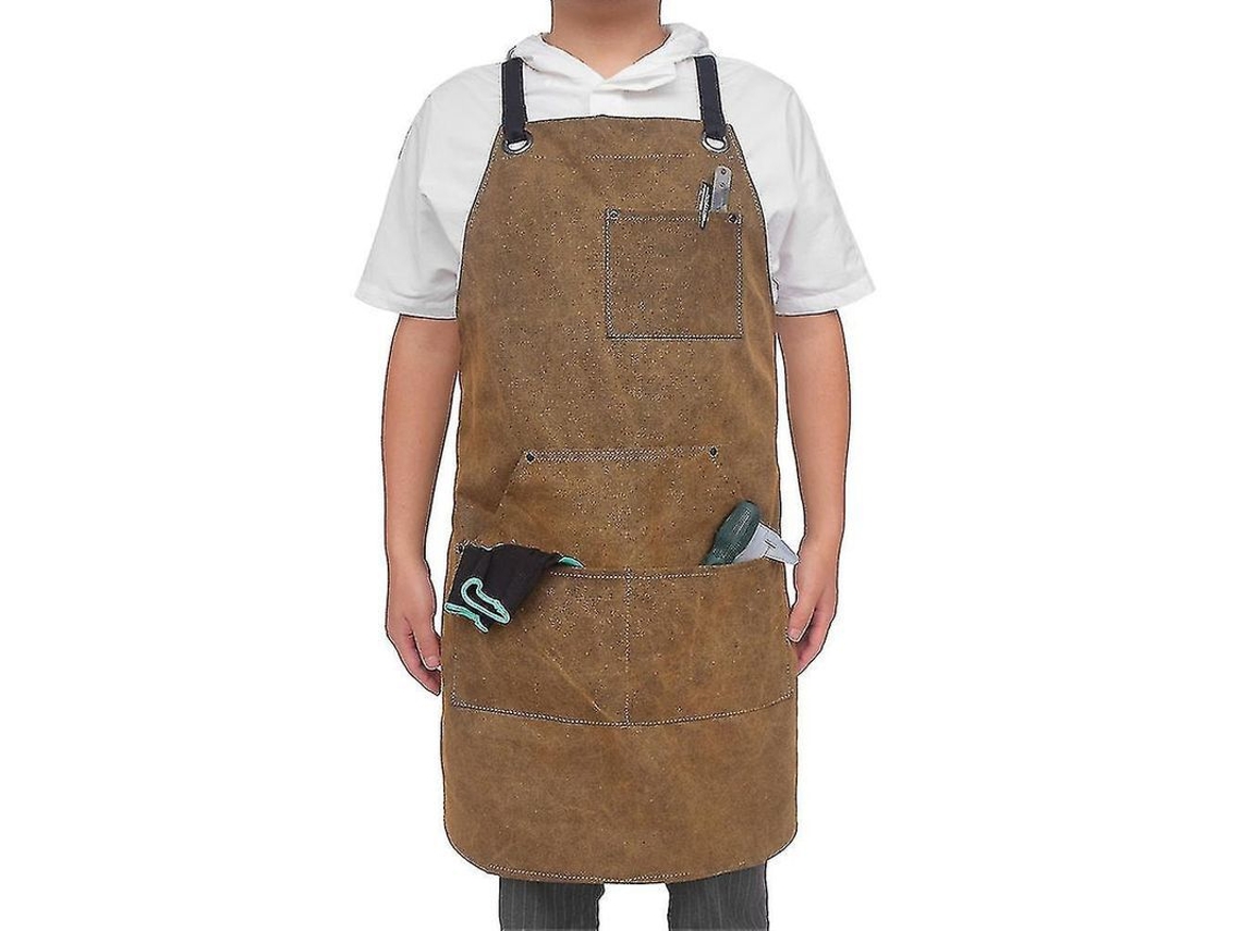 Delantal De Couro Para Oficina 24"x37" Resistente Ao Calor E À Chama Ajustável Com Bolsos
