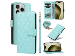 Capa Em Couro Pu Com Cordão Para Apple Iphone 16 Pro Max - Verde