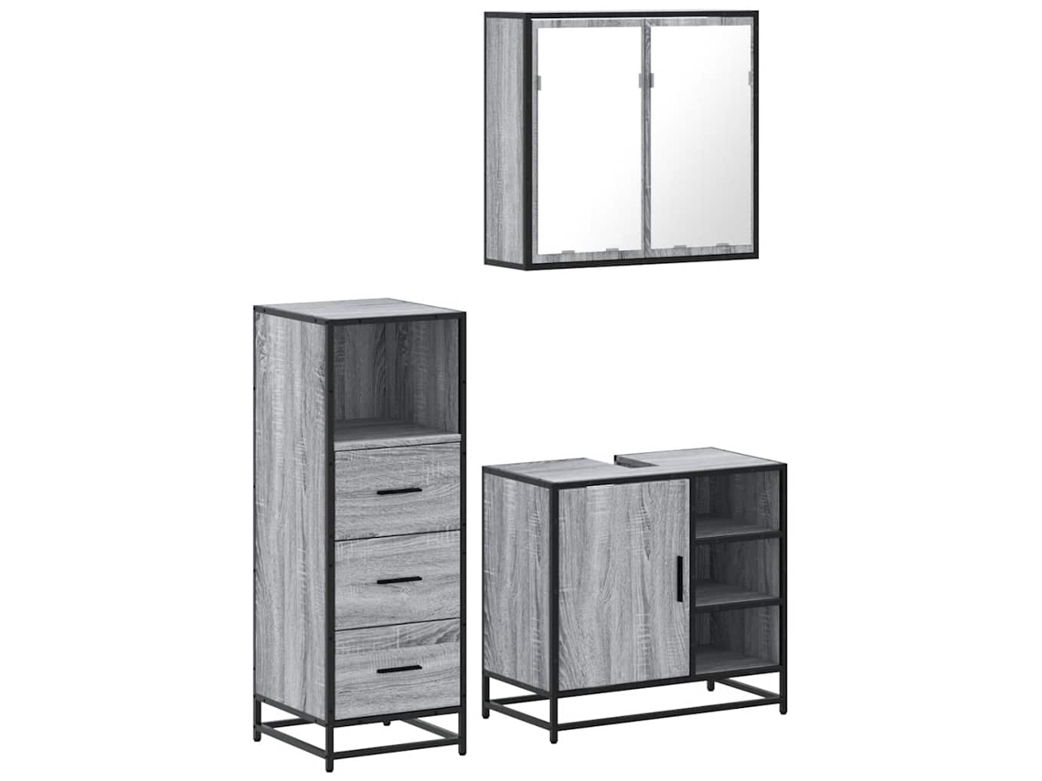 3 Pcs Conjunto Móveis Casa de Banho Madeira Proc. Cinza Sonoma MAISON EXCLUSIVE