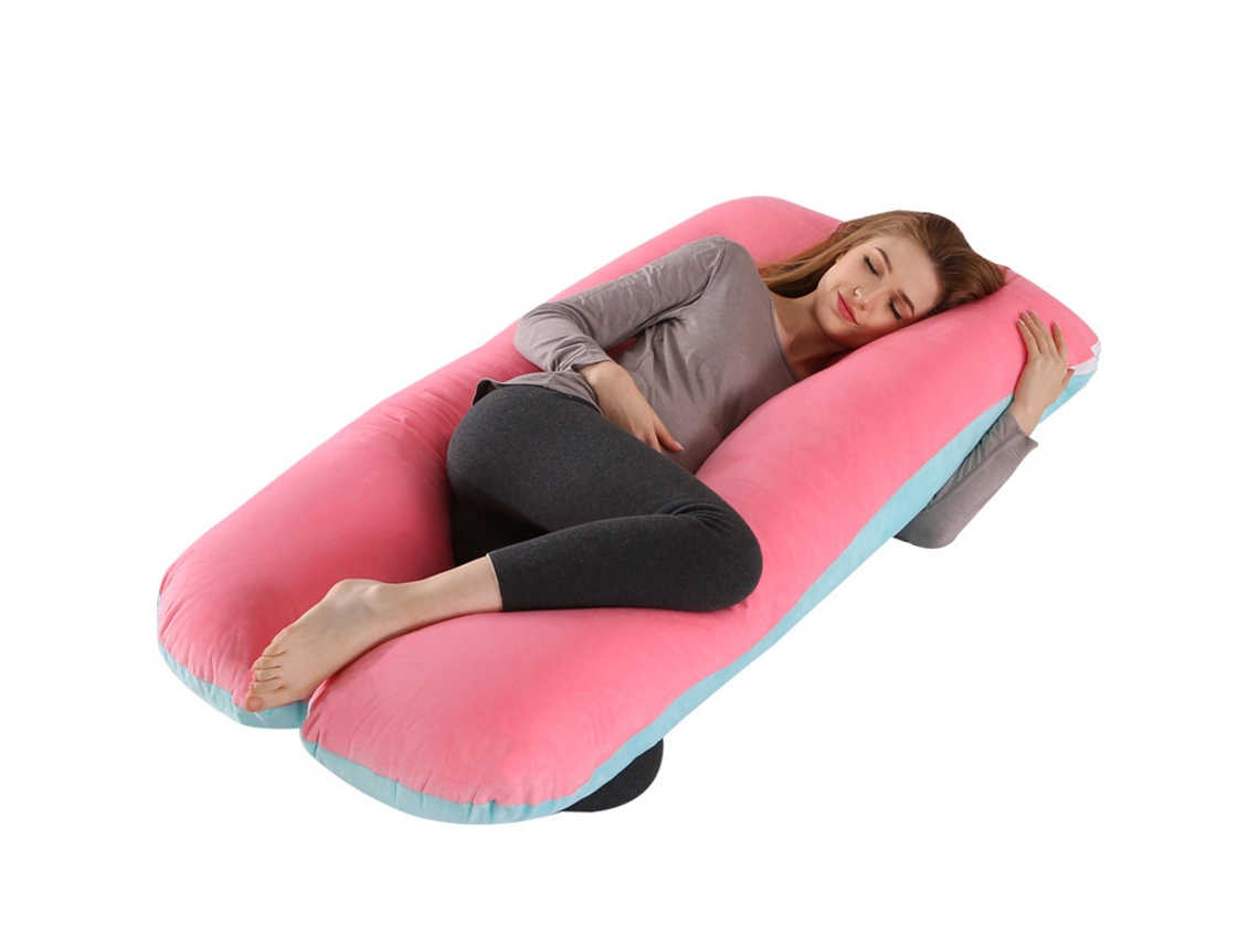 Almofada De Gravidez Em Formato De U Almofada De Apoio Lombar Para Quem Dorme De Lado Rosa Azul/125x72cm