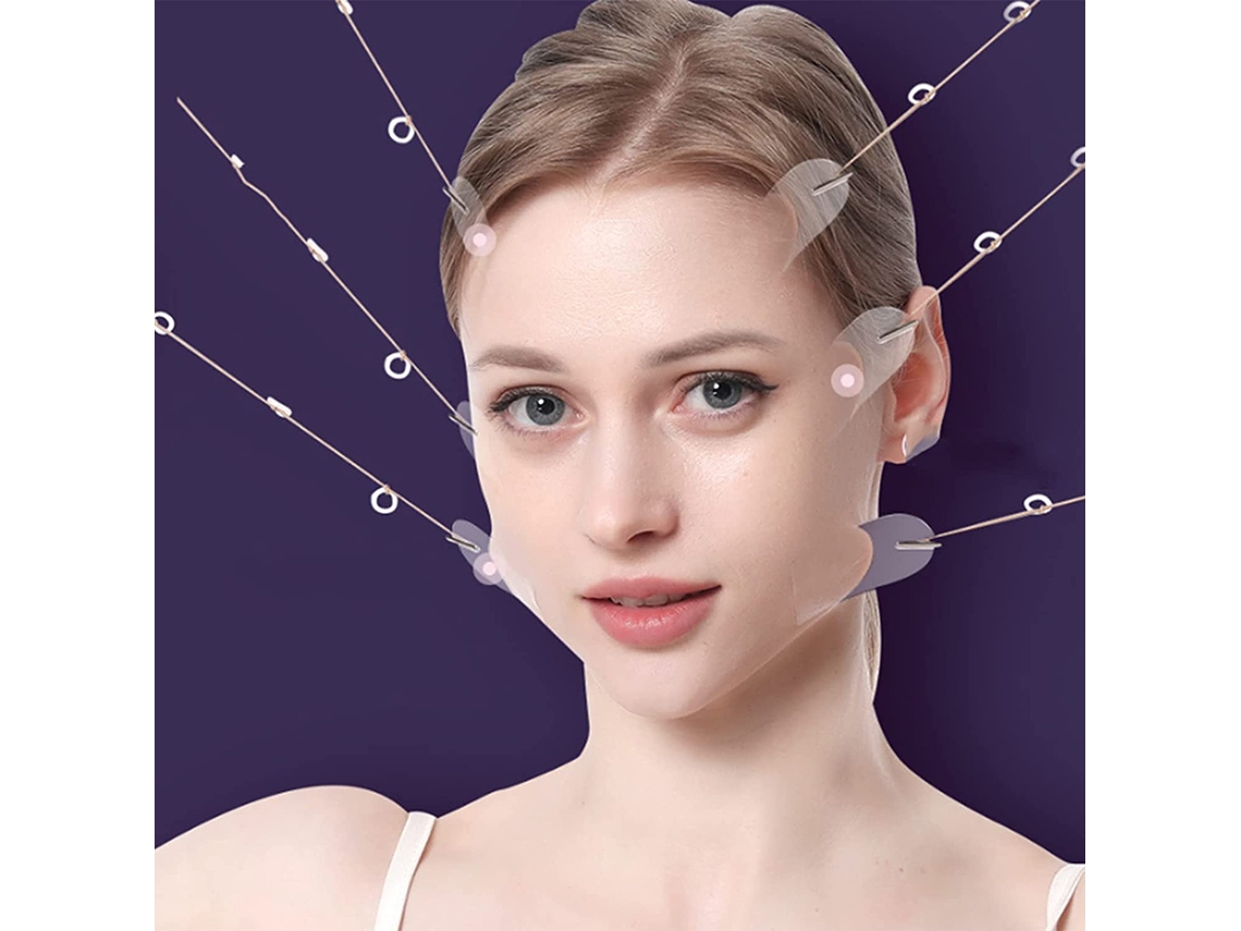 MEOIRUERY Fita De Levantamento Facial 20 Peças Fita Para Rosto Transparente Invisible Adesivo Facial Em V Com 8 Cordas