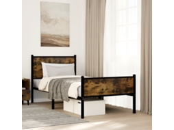Vidaxl Estrutura De Cama Sem Colchão 90x200 Cm Metal Carvalho Fumado