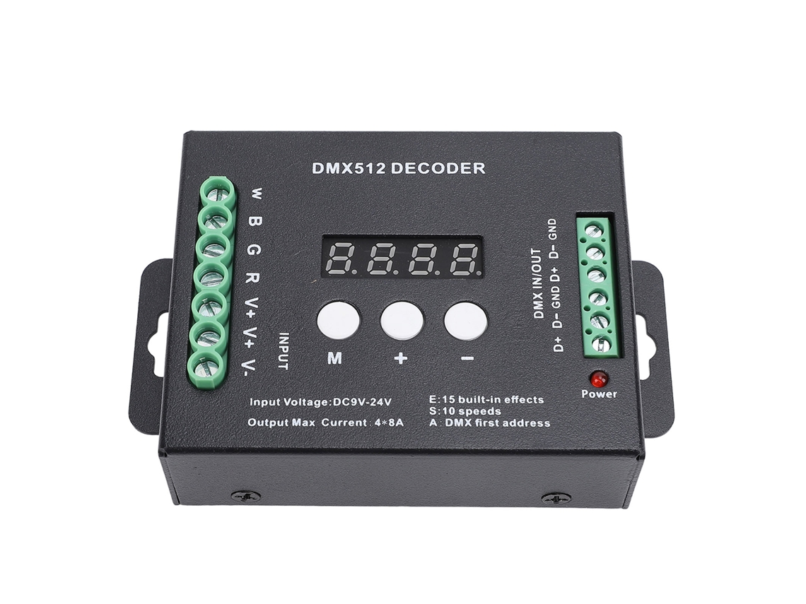 Decodificador Led Dmx512 Rgbw 4ch com Display Digital Controle Iluminação Palco 192w/384w