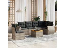 Vidaxl 7 Pcs Conjunto Sofás P/ Jardim C/ Almofadões Vime Pe Cinzento