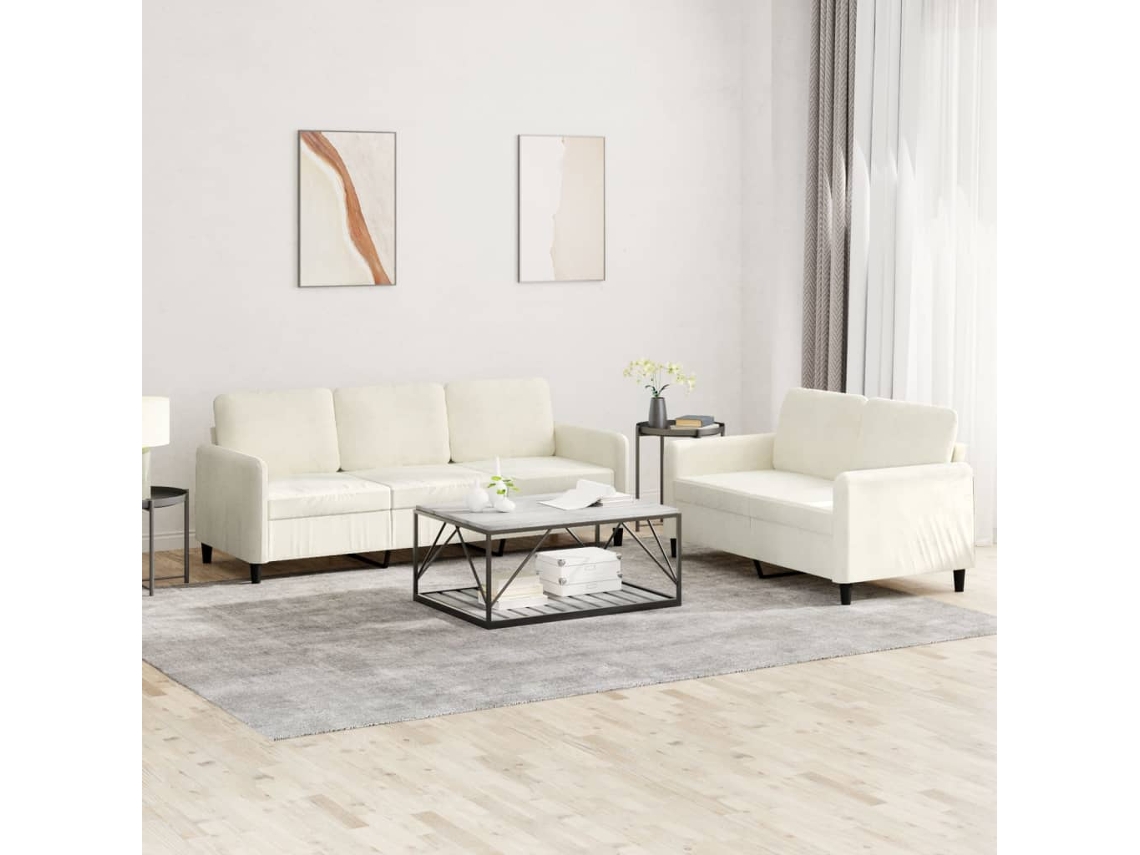 Vidaxl 2 Pcs Conjunto De Sofás Veludo Cor Creme