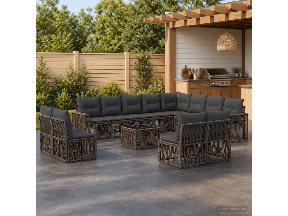 Vidaxl Conjunto De Sofá De Jardim 13 Unid. Cinza E Cinza Escuro