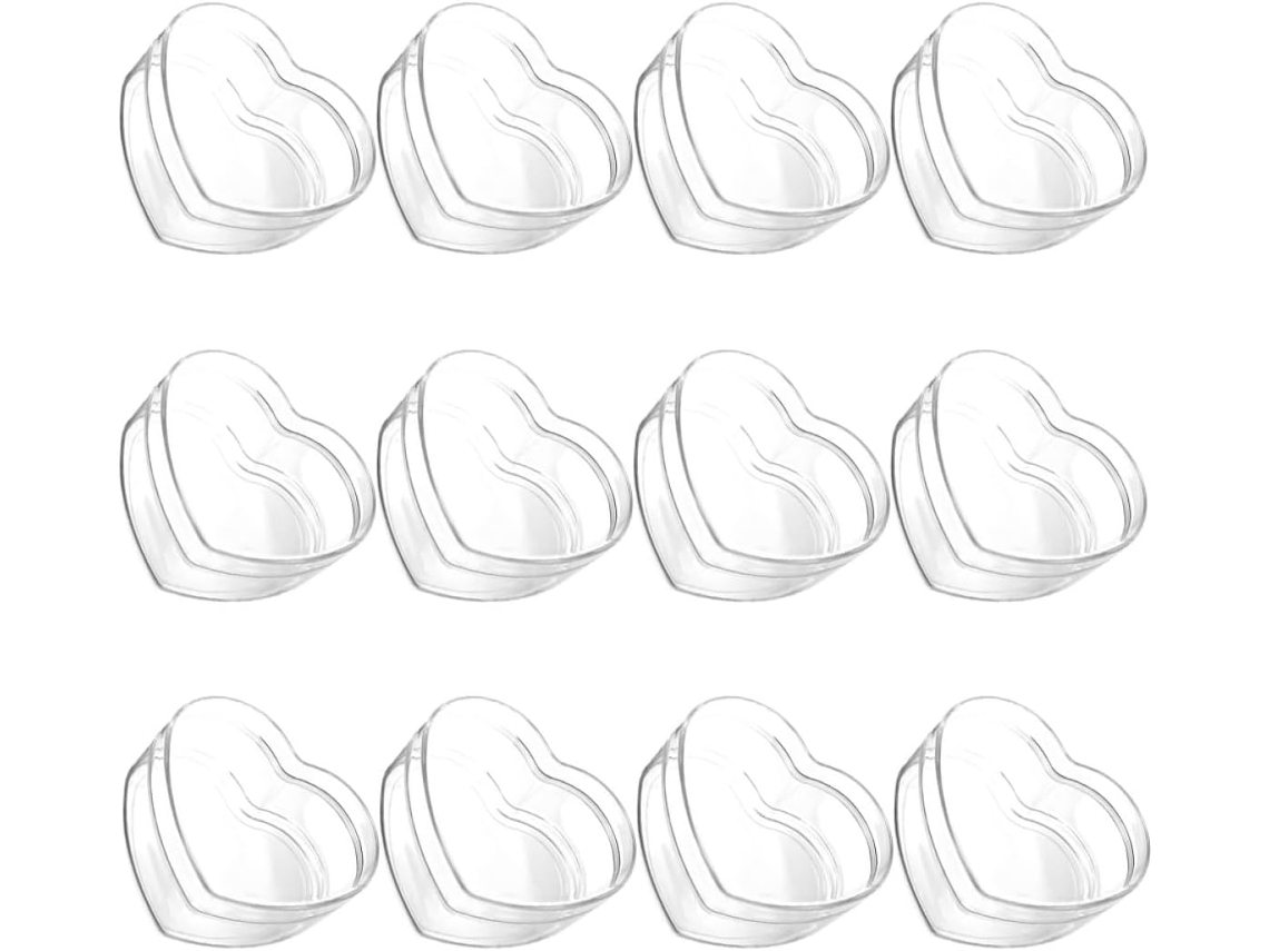 Conjunto De 12 Caixas Transparentes Em Acrílico Formato Coração, Medindo 6, 5x 6x 3cm, Ideais Para Doces E Salgadinhos