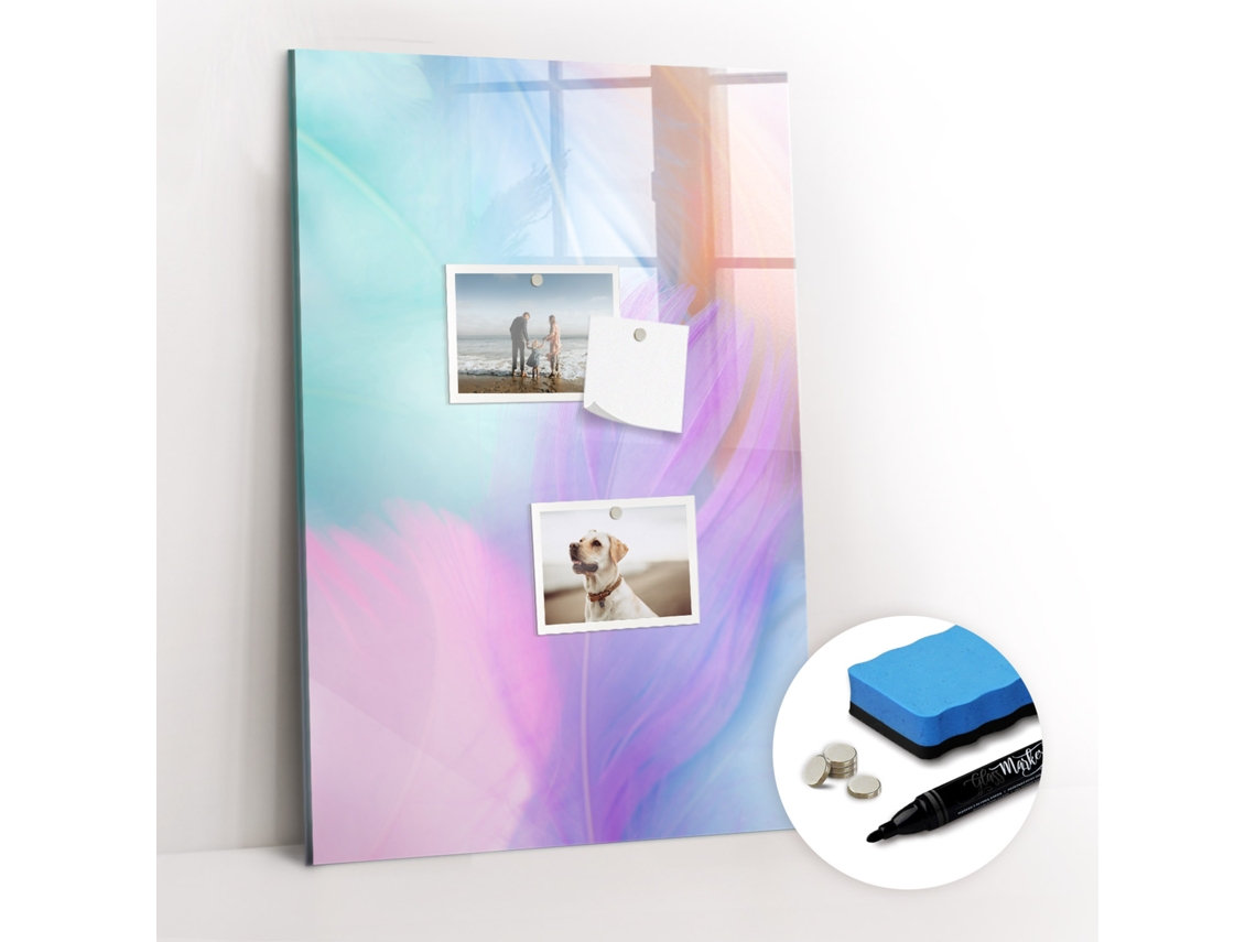 Quadro Magnético Decorativo Penas Em Tons Pastel Para A Sala De Estar Espelharte (40x60 Cm)