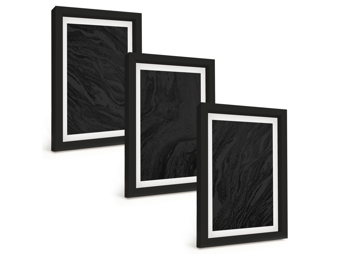 Composição De Quadros Mármore Escuro, Texturas Elegantes Espelharte (3 Peças 20x30 Cm)