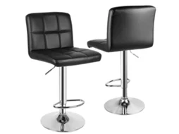 Conjunto de 2 Bancos De Bar Com Encosto E Apoio Para Os Pés Ajustável Em Altura Banco De Bar Almofadado Em Pele Pu Preto BIGZZIA (97-177 x 43 x 45 cm)