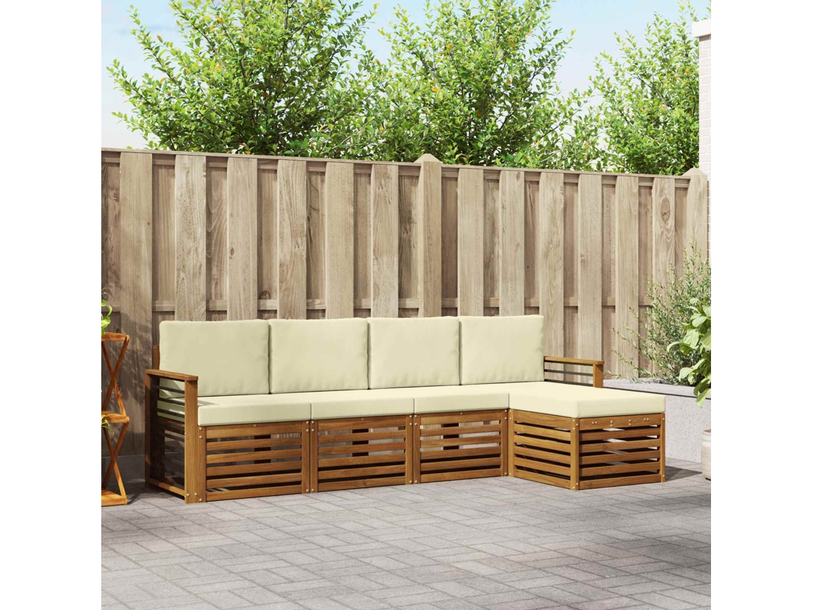 Vidaxl Conjunto De Sofás Para Exterior 5 Unid. Natural E Creme