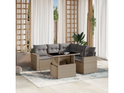 Vidaxl 6 Pcs Conjunto De Sofás P/ Jardim Com Almofadões Vime Pe Bege