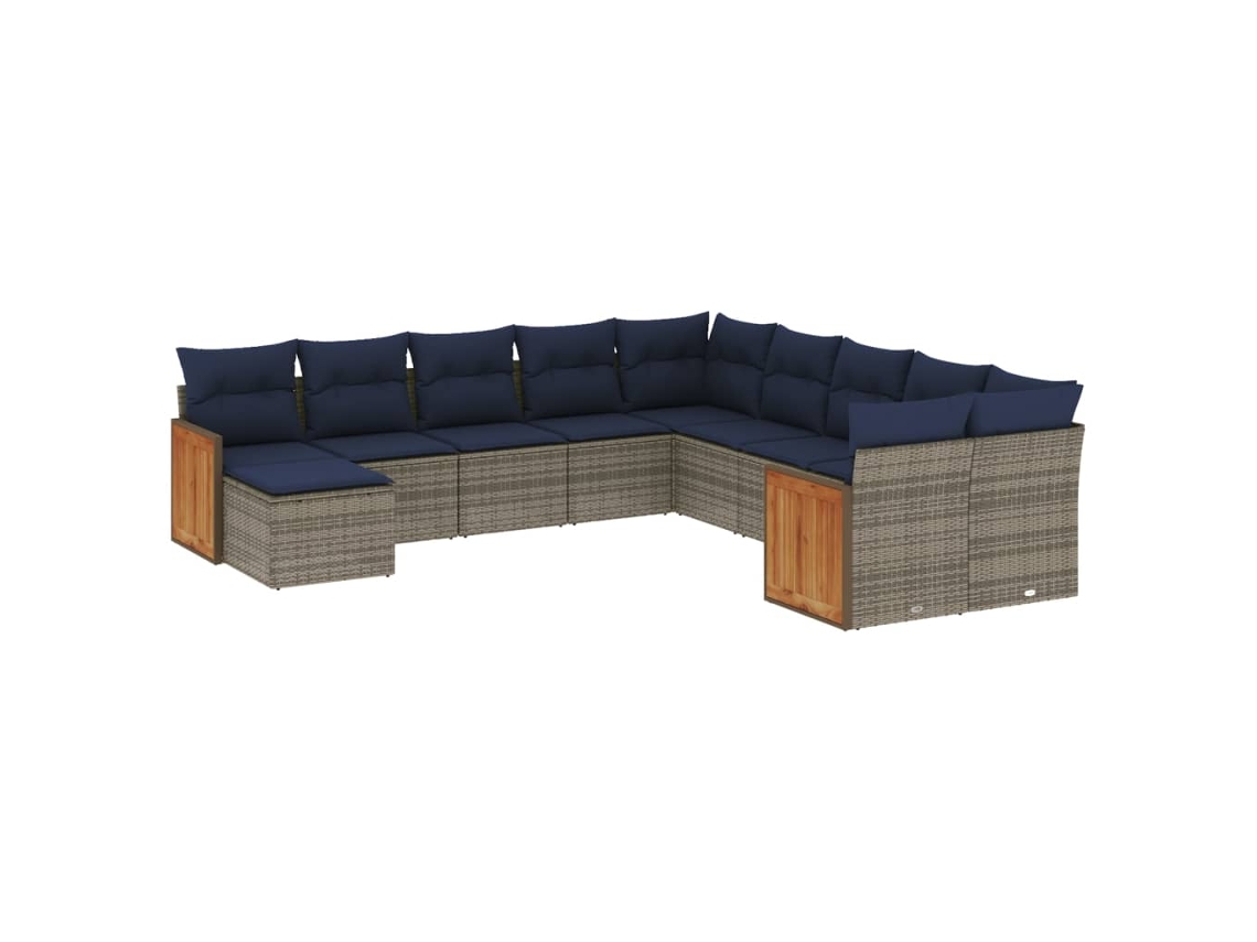 Conjunto de Sofá de Jardim, 11 Peças, Almofadas, Rattan Cinza MAISON EXCLUSIVE