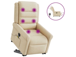 Vidaxl Poltrona Elétrica Elevatória Massagens Tecido Creme