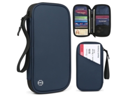 Carteira Porta-passaporte De Viagem Azul Com Proteção Rfid