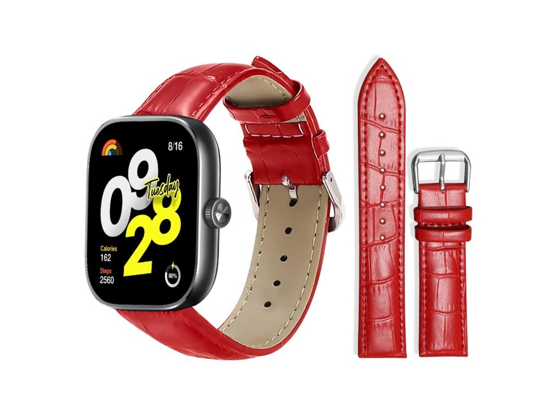 Bracelete Para Xiaomi Band 9 Pro / Redmi Watch 6 / 5 - Couro - Fivela De Pino - Textura De Bambu Vermelha