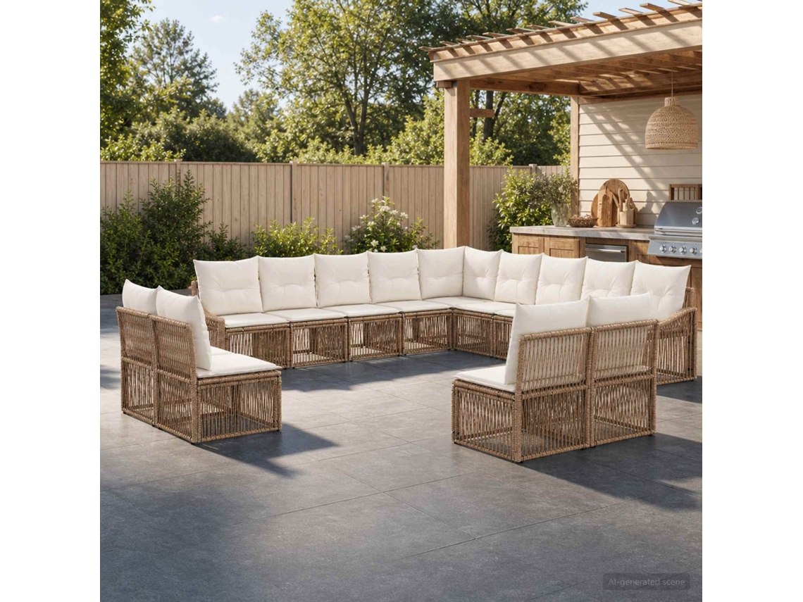 Vidaxl Conjunto De Sofá De Jardim 13 Unid. Bege Vime Pe