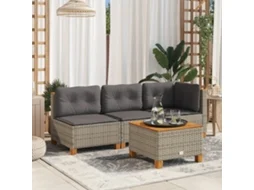 Sofá De Jardim Sem Braços Com Almofadas Vime Pe Cinza Dkd Home Decor