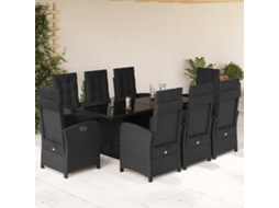 Vidaxl 9 Pcs Conjunto De Jantar P/ Jardim C/ Almofadões Vime Pe Preto