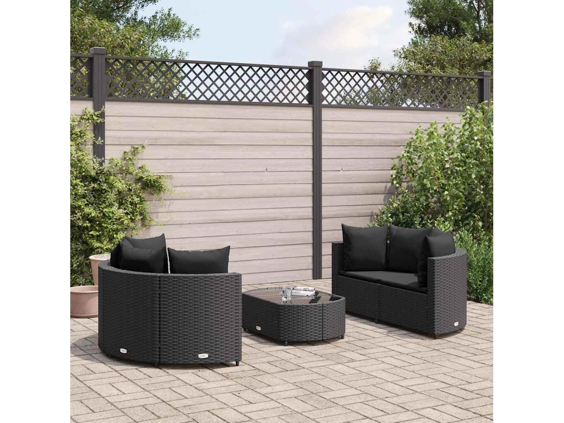 5 Pcs Conjunto Sofás De Jardim Com Almofadões Vime Pe Preto Dkd Home Decor