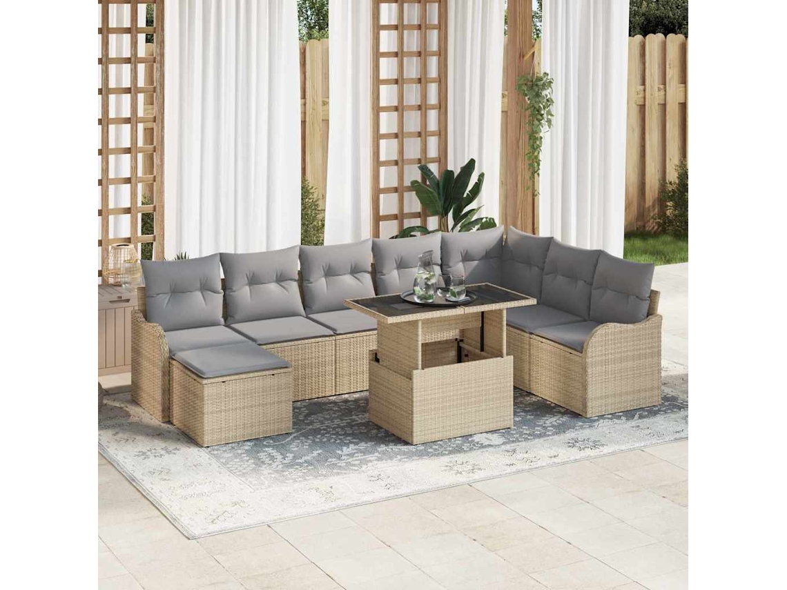 Vidaxl Conjunto De Sofá De Jardim 9 Unid. Bege Rattan Sintético