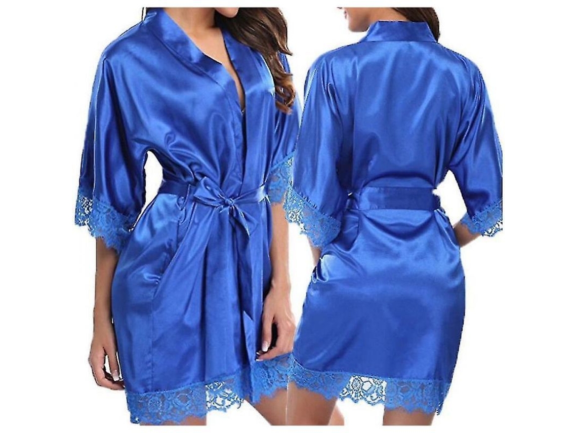2026-bata De Seda Para Noiva Damas De Honra Kimono Roupa De Dormir Cht Tamanho S-xxl S Azul
