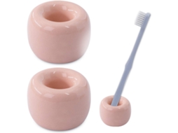 Porta Escova Dentes Cerâmica Rosa 2 Unidades