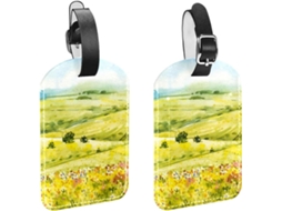 Conjunto De 2 Etiquetas Bagagem Em Imitação Couro Proteção Privacidade Aquarela Paisagem Primavera