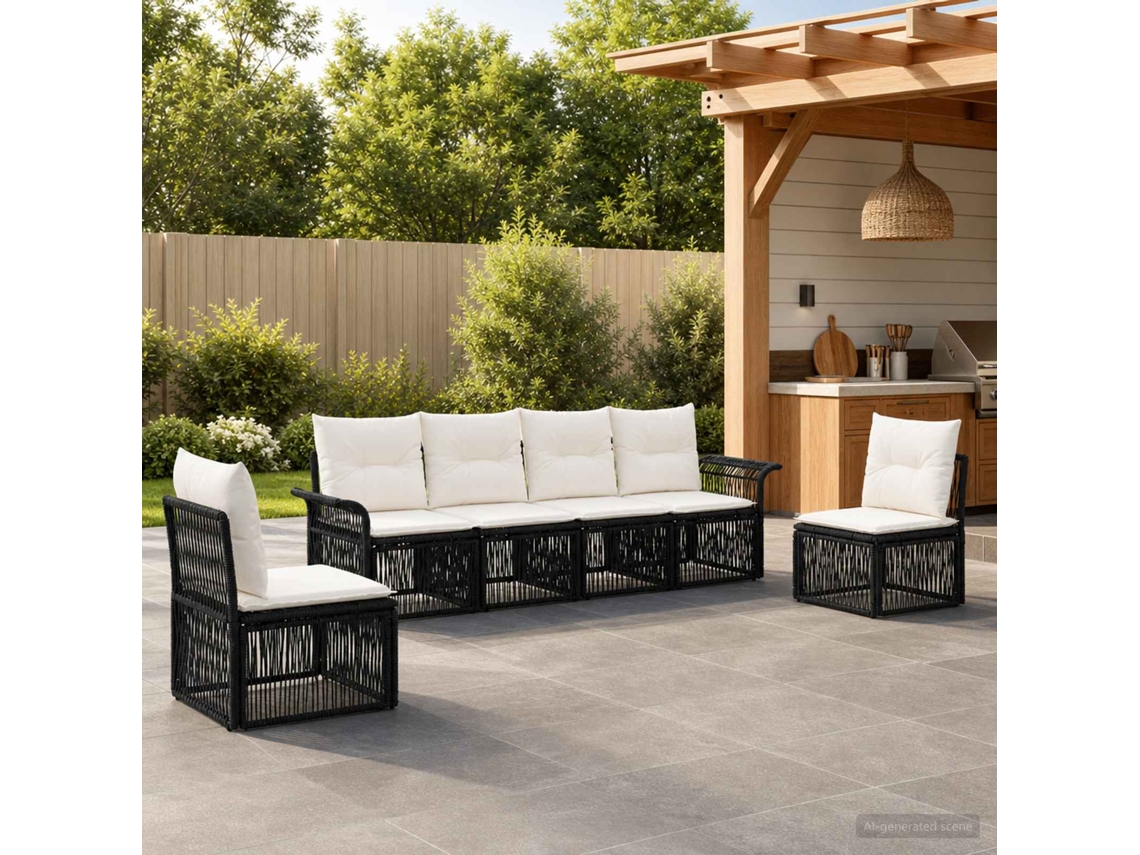 Vidaxl Conjunto De Sofá De Jardim 6 Unid. Preto Vime Pe