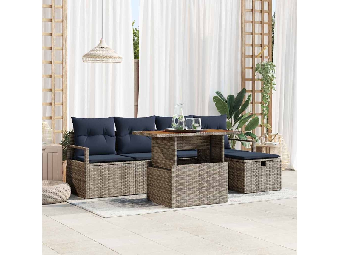 Vidaxl Conjunto De Sofá De Jardim Com Almofada 6 Pcs Cinzeto Vime Pe