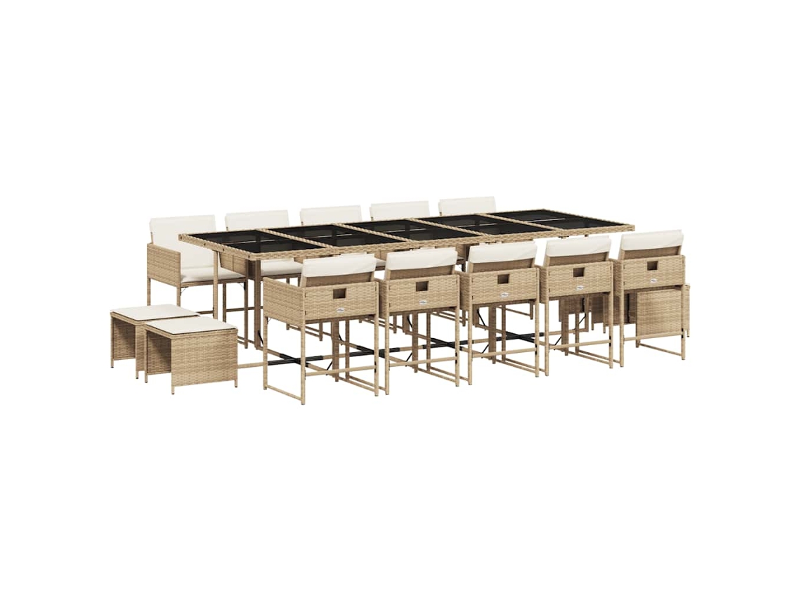 Conjunto de Jantar 15 Pcs para Jardim com Almofadões Vime Pe Bege MAISON EXCLUSIVE (15 pcs)