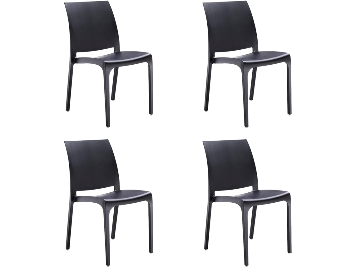 Cadeira Empilhável de Resina Fabricada na Itália Design para Ambientes Internos e Externos Sofia Preto 4 Unidades DIVINA HOME