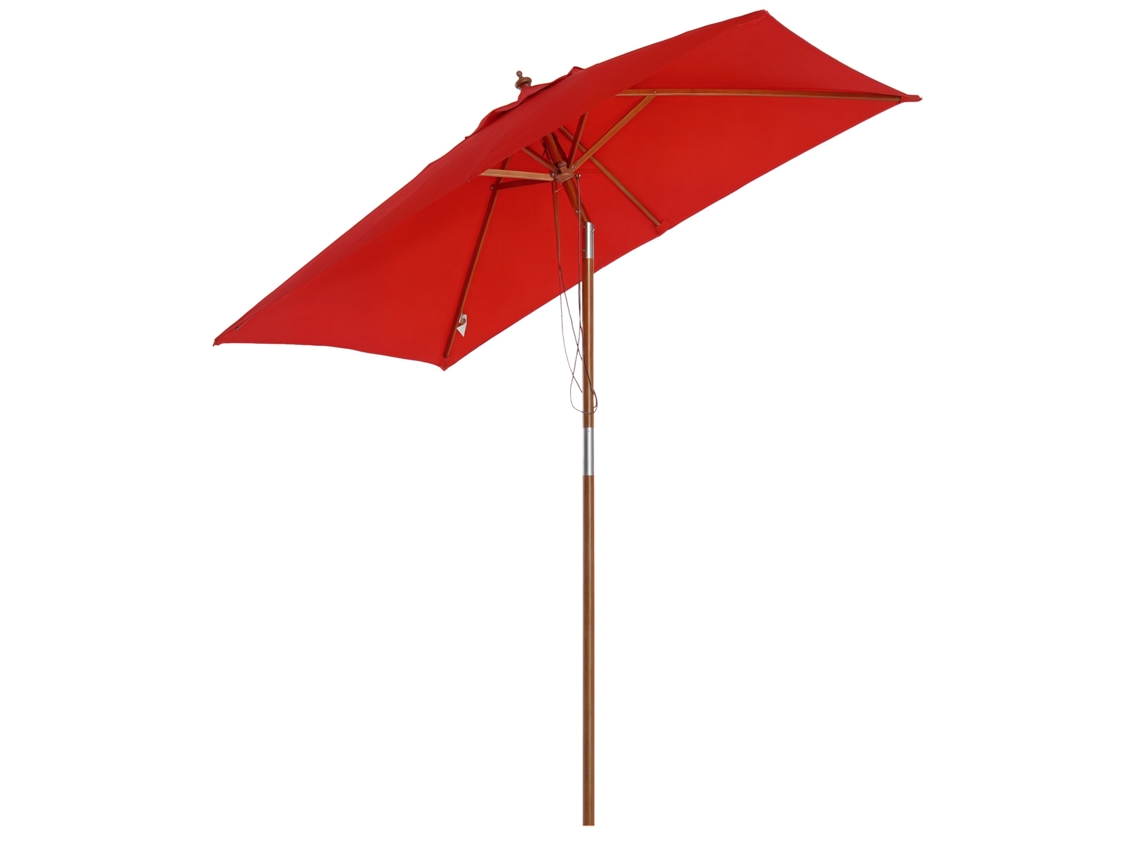 Guarda-sol de Madeira S/MARCA retangular inclinável com poliéster vermelho (2x1,5x2,3m)