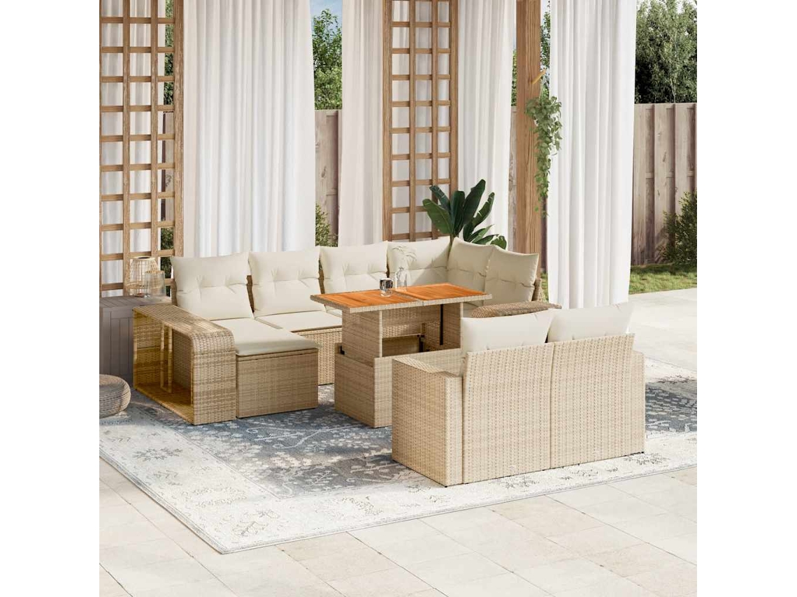 Vidaxl 11 Pcs Conjunto Sofás De Jardim C/ Almofadões Vime Pe Bege