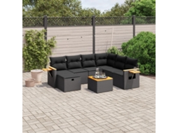 Vidaxl 8 Pcs Conjunto Sofás De Jardim Com Almofadões Vime Pe Preto