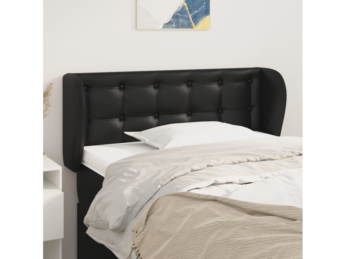 Vidaxl Cabeceira De Cama C/ Abas Couro Artificial 103x23x78/88cm Preto