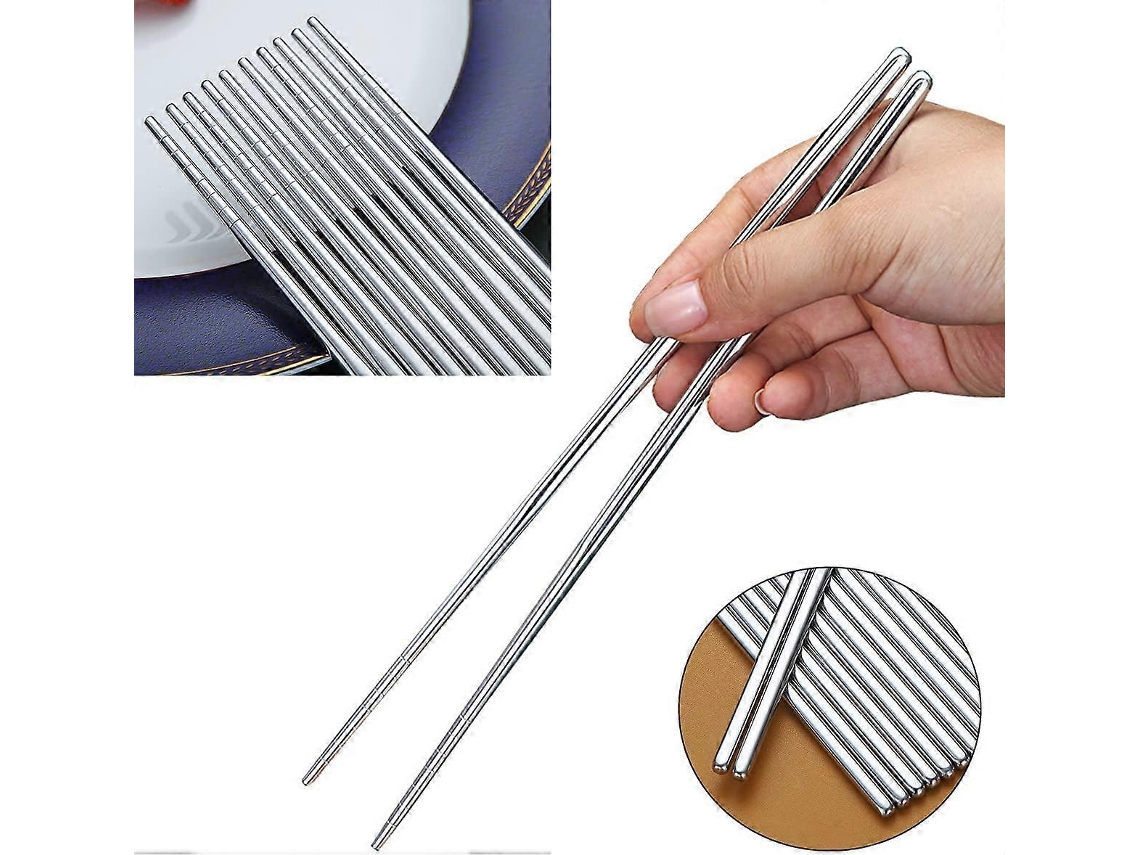 10 Pares de Palillos Reutilizáveis de Aço Inoxidável para Cozinha