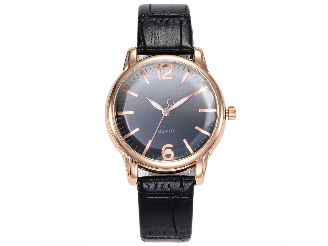 Relógio de Pulso Feminino de Quartzo com Pulseira Pu Simples Fashion Vansvar Preto