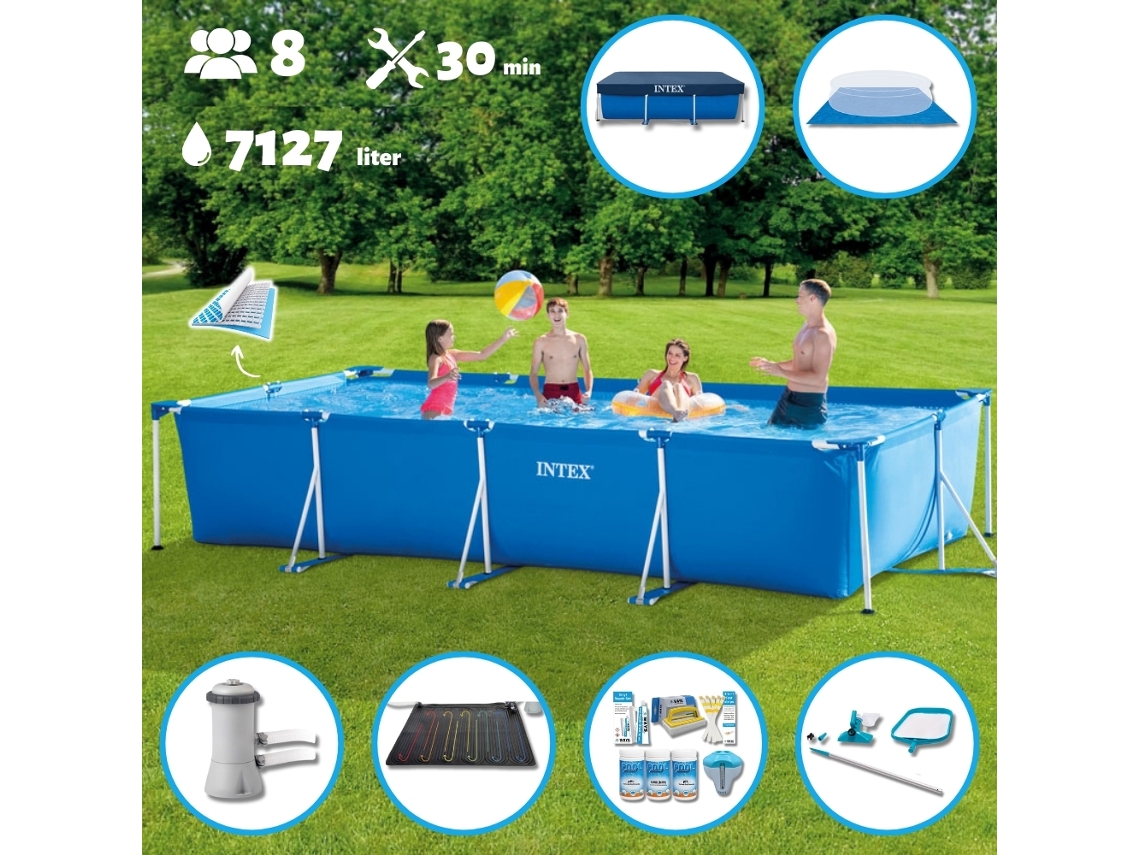 Piscina com Estrutura Retangular INTEX 450 X 220 X 84 Cm Azul Incluída Acessórios Cb97