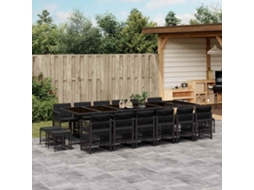 Vidaxl 17 Pcs Conjunto De Jantar P/ Jardim C/ Almofadões Vime Pe Preto