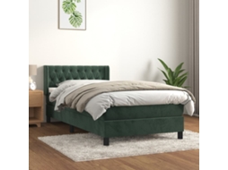 Cama com Colchão de Molas Veludo Verde (90x190cm)